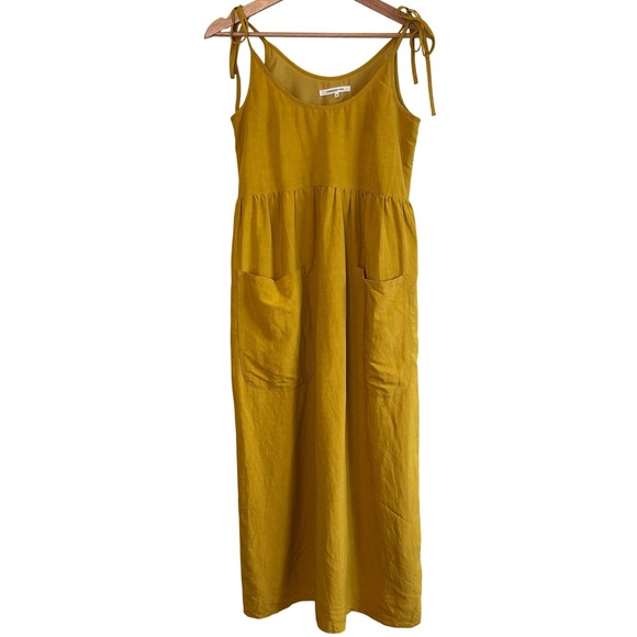 Emerson Fry Dresses & Skirts - Emerson Fry Midi Sun Dress Mustard Yellow XS Linen Blend Tie Strap Pockets Boho